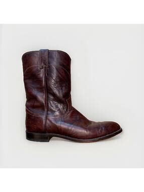 Justin 3162 Brown Leather Western Roper Boots Men’s Size 12 D USA Made
